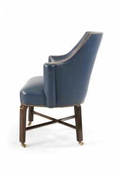 Contemporary Blue Leather Rounded Back Club Armchair - 4667720