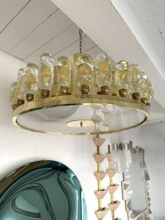 Contemporary Brass Chandelier and Murano Glass Gold Leaf Flame Italy - 3716701