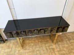 Contemporary Brass Console Gray Murano Glass Italy - 1691318