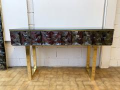 Contemporary Brass Console Gray Murano Glass Italy - 1691320