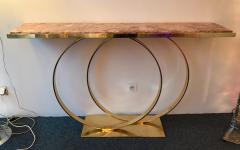 Contemporary Brass Console Table Two Circle Red Onix Italy - 519511