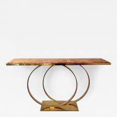 Contemporary Brass Console Table Two Circle Red Onix Italy - 520810