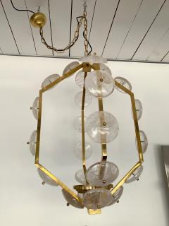 Contemporary Brass Lantern Chandelier Rock Crystal Italy - 1409212