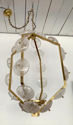 Contemporary Brass Lantern Chandelier Rock Crystal Italy - 1409216