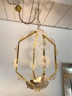 Contemporary Brass Lantern Chandelier Rock Crystal Italy - 1409219