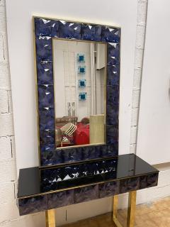 Contemporary Brass Mirror Blue Murano Glass Italy - 2166943