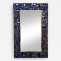 Contemporary Brass Mirror Blue Murano Glass Italy - 2171119