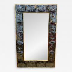 Contemporary Brass Mirror Gray Murano Glass Italy - 1698512