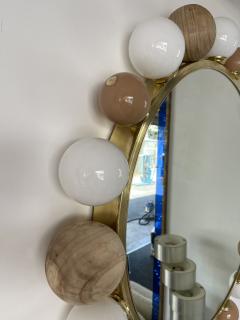 Contemporary Brass Murano Glass Wood and Ceramic Lightning Mirror Italy - 2636532