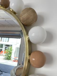 Contemporary Brass Murano Glass Wood and Ceramic Lightning Mirror Italy - 2636537