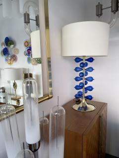 Contemporary Brass Pair of Lamps Blue Murano Glass Bubble Drop Italy - 1843302