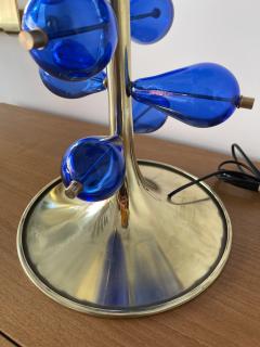 Contemporary Brass Pair of Lamps Blue Murano Glass Bubble Drop Italy - 1843304