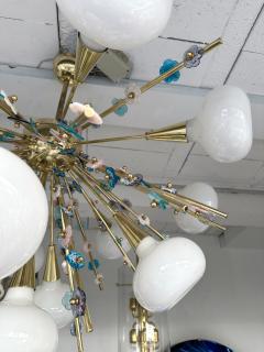 Contemporary Brass Sputnik Chandelier Flowers Murano Glass White Cup Italy - 3464643