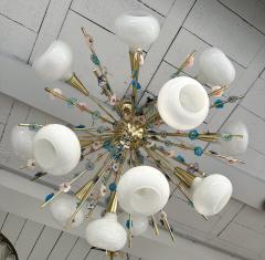 Contemporary Brass Sputnik Chandelier Flowers Murano Glass White Cup Italy - 3464646