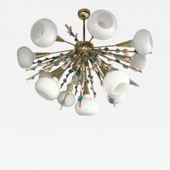 Contemporary Brass Sputnik Chandelier Flowers Murano Glass White Cup Italy - 3467572