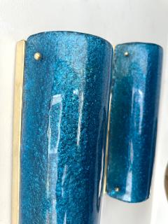 Contemporary Brass and Blue Murano Glass Sconces Italy - 3464878