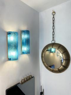 Contemporary Brass and Blue Murano Glass Sconces Italy - 3464880