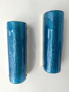 Contemporary Brass and Blue Murano Glass Sconces Italy - 3464881