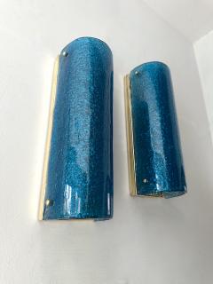 Contemporary Brass and Blue Murano Glass Sconces Italy - 3464884