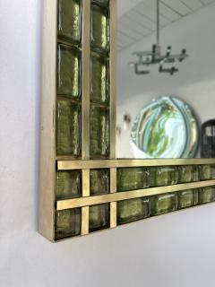 Contemporary Brass and Murano Glass Cabochon Mirror Italy - 2196815