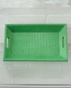 Contemporary Bright Green Crocodile Embossed Leather Rectangular Tray - 3090608