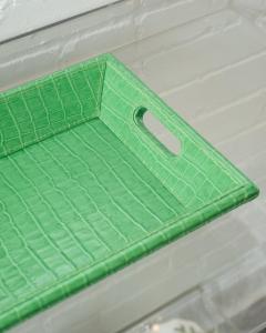 Contemporary Bright Green Crocodile Embossed Leather Rectangular Tray - 3090609