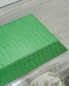 Contemporary Bright Green Crocodile Embossed Leather Rectangular Tray - 3090610