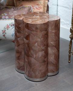 Contemporary Brown Gold Pen Shell Mosaic Clover Drum Table - 3194726