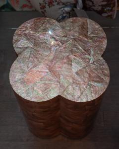 Contemporary Brown Gold Pen Shell Mosaic Clover Drum Table - 3194728