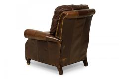 Contemporary Brown Leather Brass Nail Studded Recliner Armchair - 4171780
