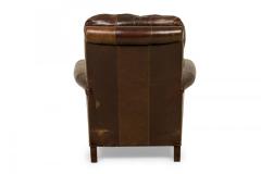 Contemporary Brown Leather Brass Nail Studded Recliner Armchair - 4171781