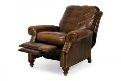 Contemporary Brown Leather Brass Nail Studded Recliner Armchair - 4171782