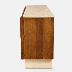 Contemporary Brutalist Carved Oak and Travertine Sideboard - 3222031