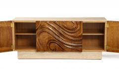 Contemporary Brutalist Carved Oak and Travertine Sideboard - 3222036