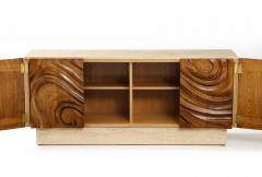 Contemporary Brutalist Carved Oak and Travertine Sideboard - 3222038