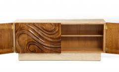 Contemporary Brutalist Carved Oak and Travertine Sideboard - 3222039