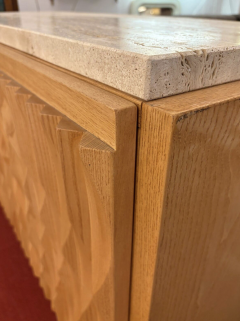 Contemporary Brutalist Sideboard Wood and Travertine Italy - 4268330