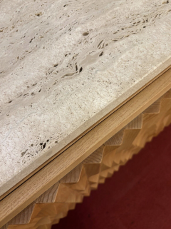 Contemporary Brutalist Sideboard Wood and Travertine Italy - 4268333