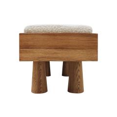 Contemporary Brutalist Style Bench in Solid Oak and Wool Boucl Italy - 4165238
