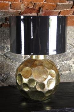 Contemporary Ceramic Table Lamp Golden Glazed with Dark Grey Shade - 3415776