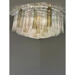 Contemporary Clear Pink and Fum Squares Murano Glass Flush Mount - 4718604