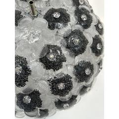 Contemporary Clear and Black Flowers Murano Glass Flush Mount - 4302938