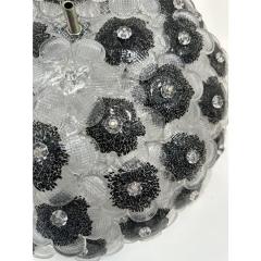 Contemporary Clear and Black Flowers Murano Glass Flush Mount - 4302940