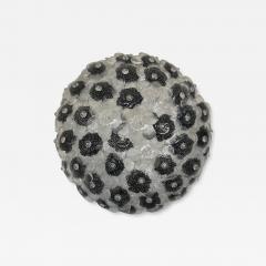 Contemporary Clear and Black Flowers Murano Glass Flush Mount - 4306090