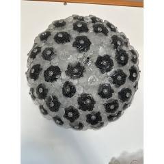 Contemporary Clear and Black Flowers Murano Glass Flush Mount - 4303084