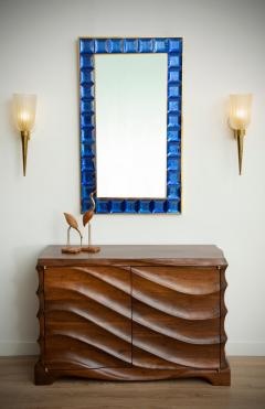 Contemporary Cobalt Blue Diamond Murano Glass Mirror In Stock - 1813062