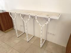 Contemporary Console Table Y White Lacquered Metal Brass and Marble Italy - 3231341