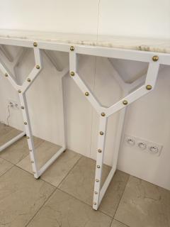 Contemporary Console Table Y White Lacquered Metal Brass and Marble Italy - 3231343