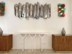 Contemporary Console Table Y White Lacquered Metal Brass and Marble Italy - 3231347