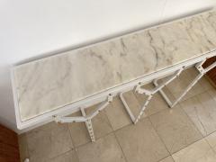 Contemporary Console Table Y White Lacquered Metal Brass and Marble Italy - 3231348